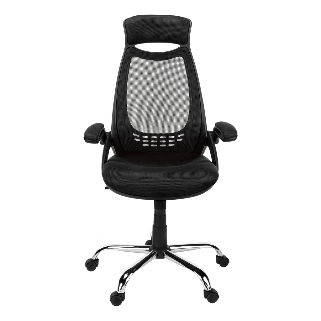 Contemporary Office Chair, Adjustable Height, Swivel, Ergonomic with Armrests, Black Mesh, Chrome Metal, Modern Design for Wo