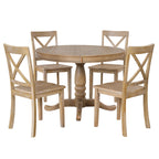 Modern Natural Wood Wash Dining Table Set for 4 with Round Table and Chairs, Solid Wood and MDF - Grand Goldman Shop