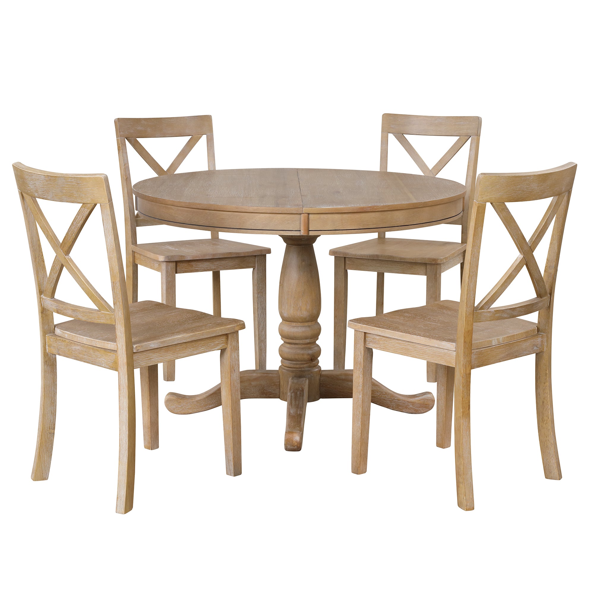 Modern Natural Wood Wash Dining Table Set for 4 with Round Table and Chairs, Solid Wood and MDF - Grand Goldman Shop