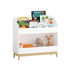 White Wooden Kids Bookcase Organizer with Storage, 3-Tier Toddler Book Display Shelf for Bedroom or Playroom | Premium Home D