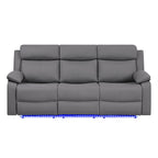 Blanche Grey 2PC Reclining Sofa and Loveseat with LED Lights and Speakers in Grey Upholstered Fabric, Medium Firm Seating, Includes Console Storage and Integrated Speakers - Grand Goldman Shop