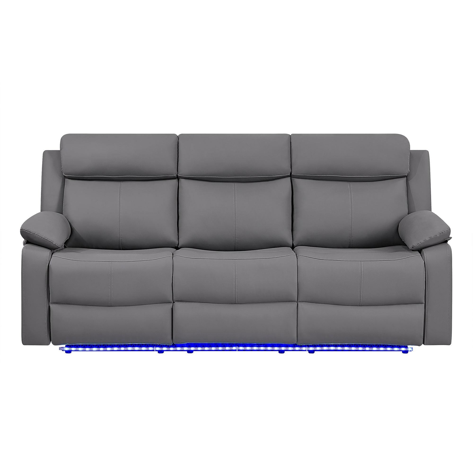 Blanche Grey 2PC Reclining Sofa and Loveseat with LED Lights and Speakers in Grey Upholstered Fabric, Medium Firm Seating, Includes Console Storage and Integrated Speakers - Grand Goldman Shop
