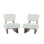 [Set of 2] Modern Beige Lounge Chair with Polyester Upholstery, Sturdy Wood Base With Walnut Finish, Minimalist and Stylish Accent Seating for Living Room, Bedroom, or Office - Grand Goldman Shop