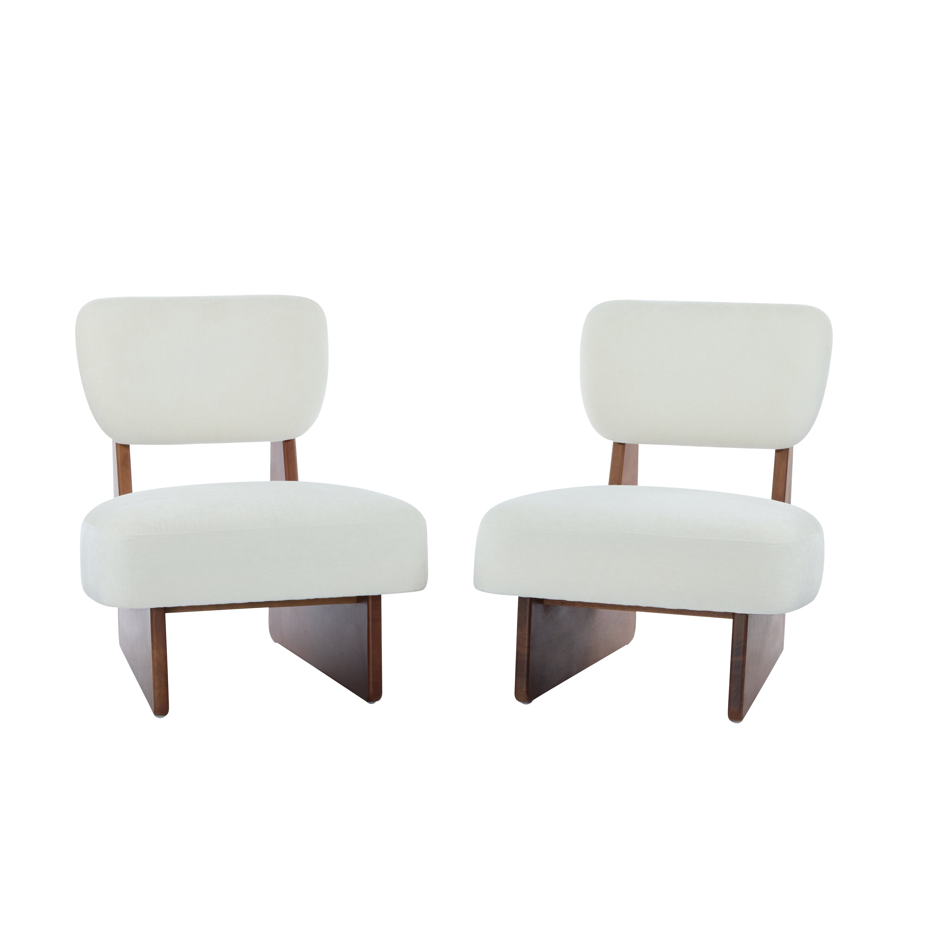 [Set of 2] Modern Beige Lounge Chair with Polyester Upholstery, Sturdy Wood Base With Walnut Finish, Minimalist and Stylish Accent Seating for Living Room, Bedroom, or Office - Grand Goldman Shop