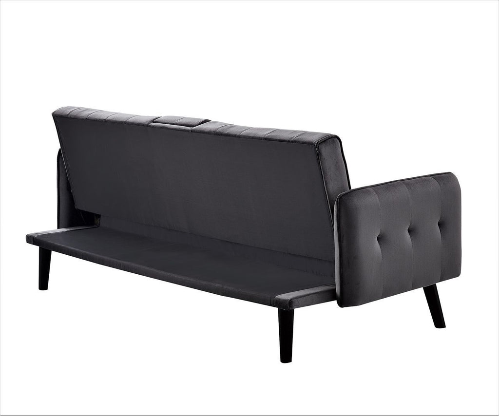 72' Velvet Convertible Sofa Bed with Cup Holders, Tufted Folding Futon Sleeper Couch, Mid-Century Modern 3 Seater for Small Spaces, 72' L x 34.6' D x 31' H, Dark Grey - Grand Goldman Shop