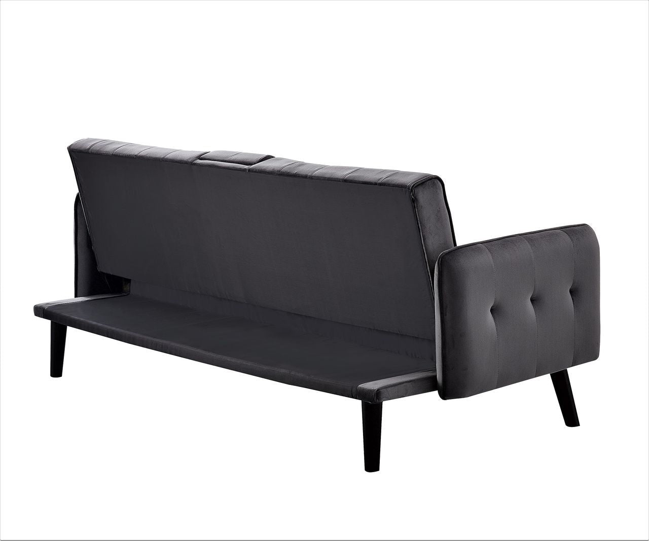 72' Velvet Convertible Sofa Bed with Cup Holders, Tufted Folding Futon Sleeper Couch, Mid-Century Modern 3 Seater for Small Spaces, 72' L x 34.6' D x 31' H, Dark Grey - Grand Goldman Shop