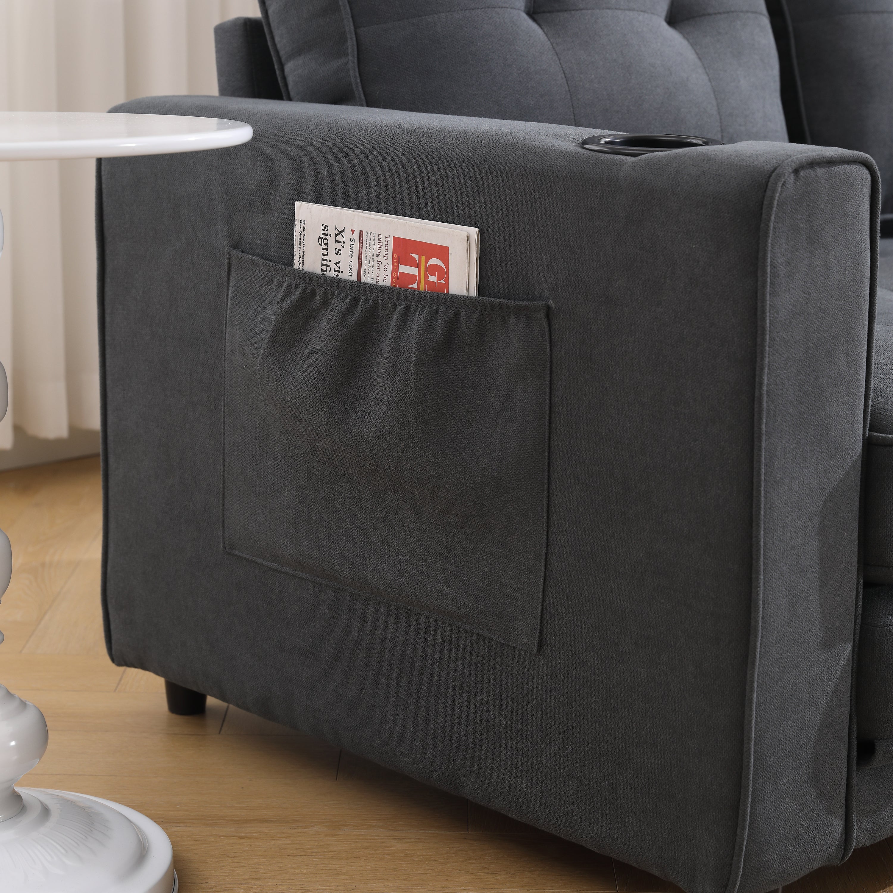 {VIDEO Provided}3-in-1 Upholstered Futon Sofa Convertible Sofa bed,Foldable Tufted Loveseat with Pull Out Sleeper Couch Bed,Folding Mattres Love Seat Daybed W/Side Pockets and Cup Holder, Dark Gray - Grand Goldman Shop