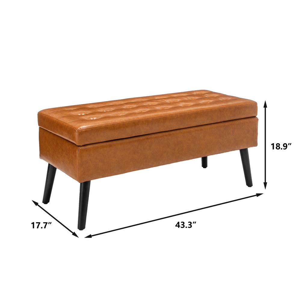 Storage Bench with Storage Bench for Bedroom End of Bed Bench Foot of Bed Bench Entryway Bench Storage Ottoman Bench 43.3' W x 17.7' Brown Leather Bench - Grand Goldman Shop