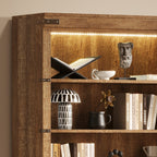 83.4'Tall Modern Bookshelf with Doors, Farmhouse Bookcase with 3-Tier Adjustable Shelves, Display Shelves with LED Light,Larg