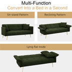 Green Teddy Velvet Futon Sofa Bed with Folding Armrests, Convertible Double Sofa Bed for Small Living Rooms and Studios - Grand Goldman Shop