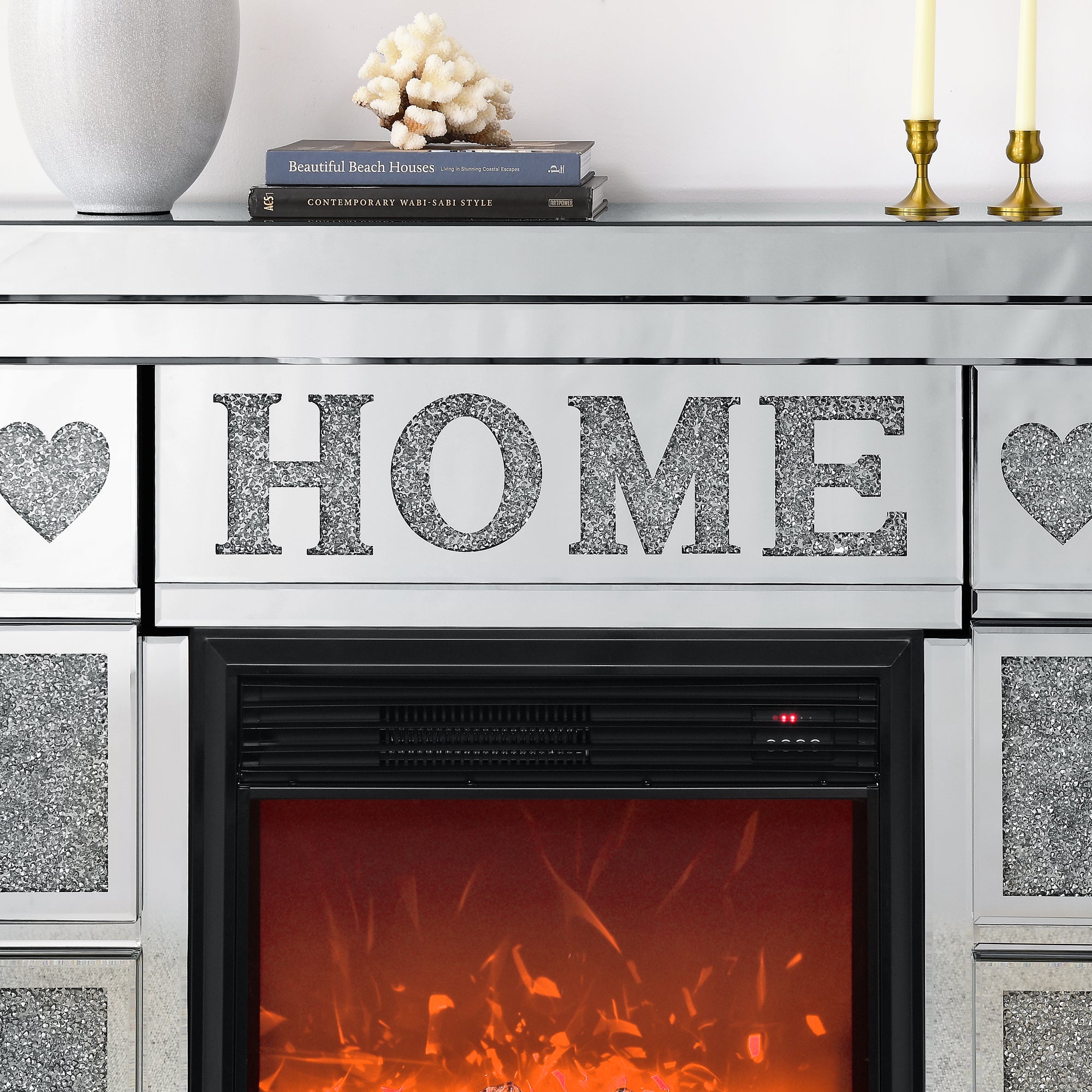 W 46' X D 12.6 X H 41 ' Acrylic diamond mirror fireplace cabinet, TV fireplace cabinet - Grand Goldman Shop