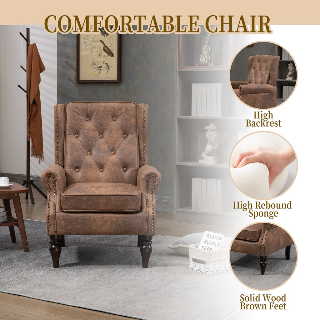 Modern Coffee Wood Frame Armchair with Sturdy Wood Legs and Microsuede Upholstery for Living Room - Grand Goldman Shop