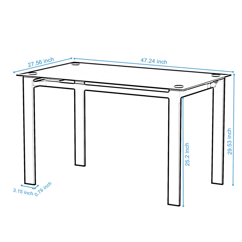 Modern Tempered Glass Dining Table with Black Metal Legs for Living Room or Kitchen - Grand Goldman Shop