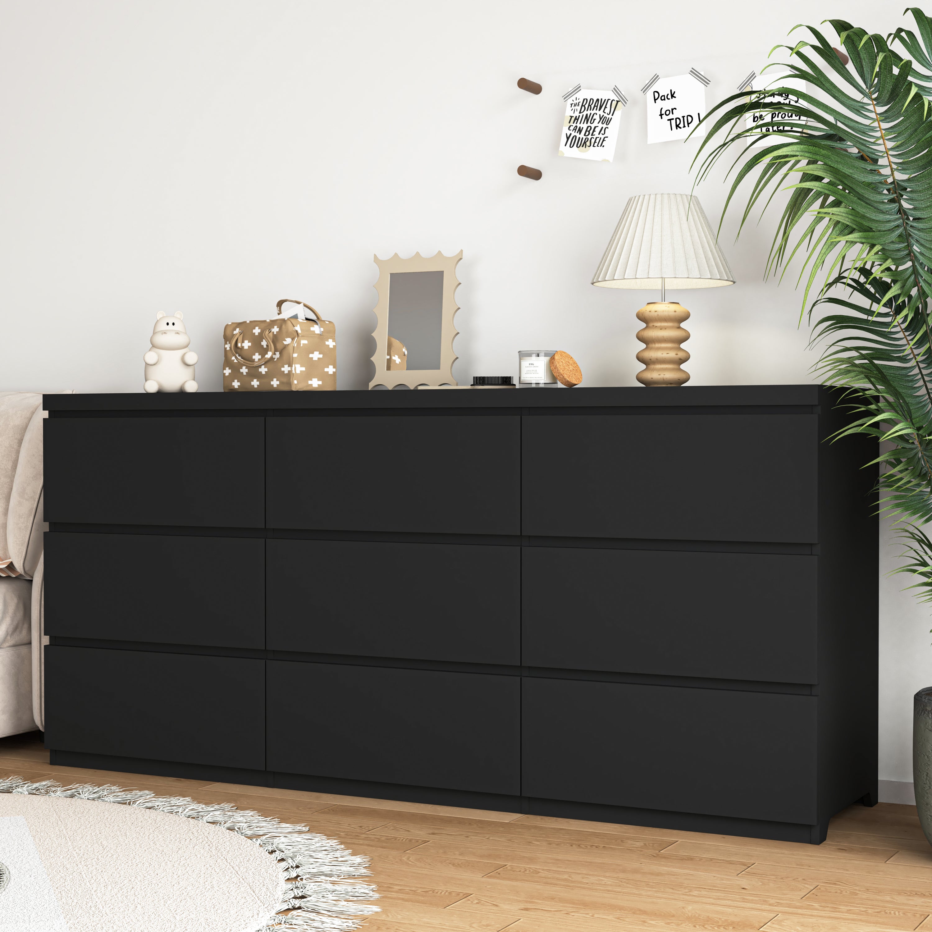 9 Drawer Dresser with No Handle Design, Modern Black Matte Wood Dresser for Bedroom, Storage Chest of Drawers for Living Room, Hallway, Entryway - Grand Goldman Shop