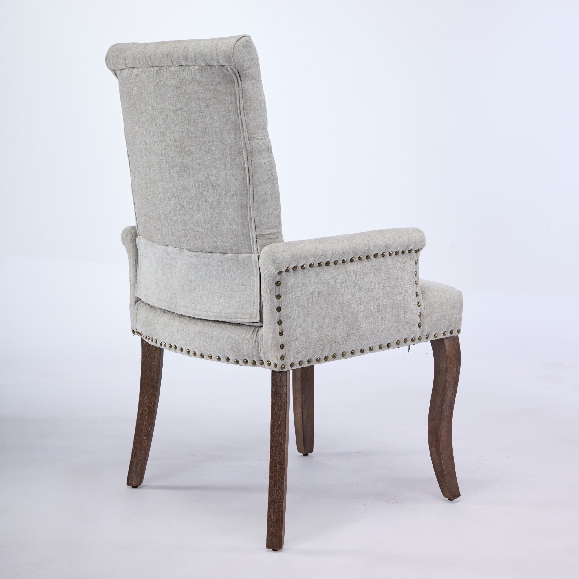 Upholstered Chenille Fabric Accent Dining Chair, Curved Solid Wood Legs, Elegant Tufted Club Dining Room Kitchen Room Arm Dining Chair, Single Pack,Beige,SW1895BG - Grand Goldman Shop