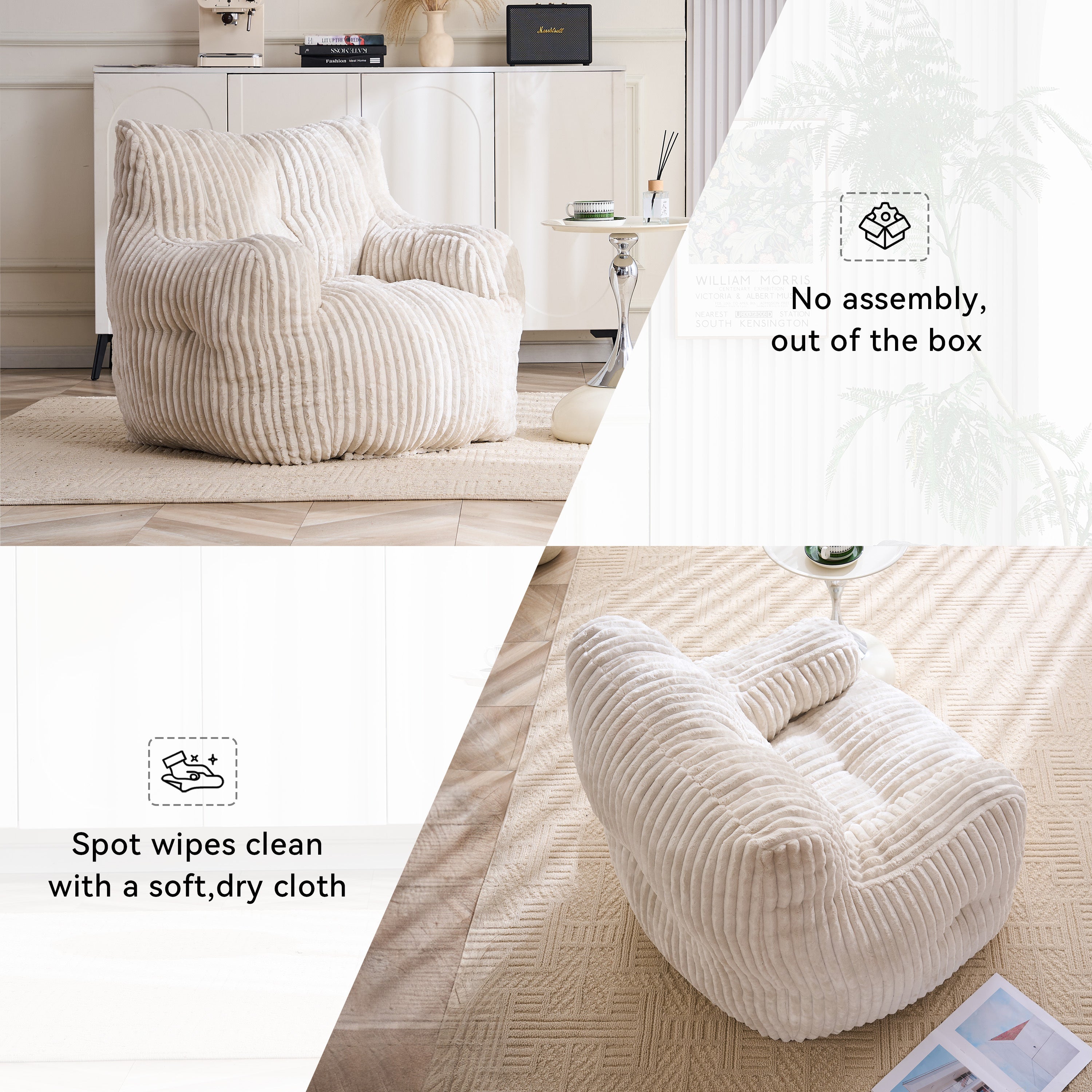 010-Soft Fluffy Corduroy Fabric Bean Bag Chair Filled With Memory Sponge,Beige - Grand Goldman Shop