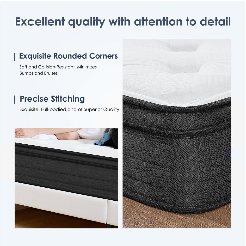 Queen Size Mattress,12 Inch Hybrid Mattress, Individually Pocketed Innerspring, Medium Firm - Grand Goldman Shop