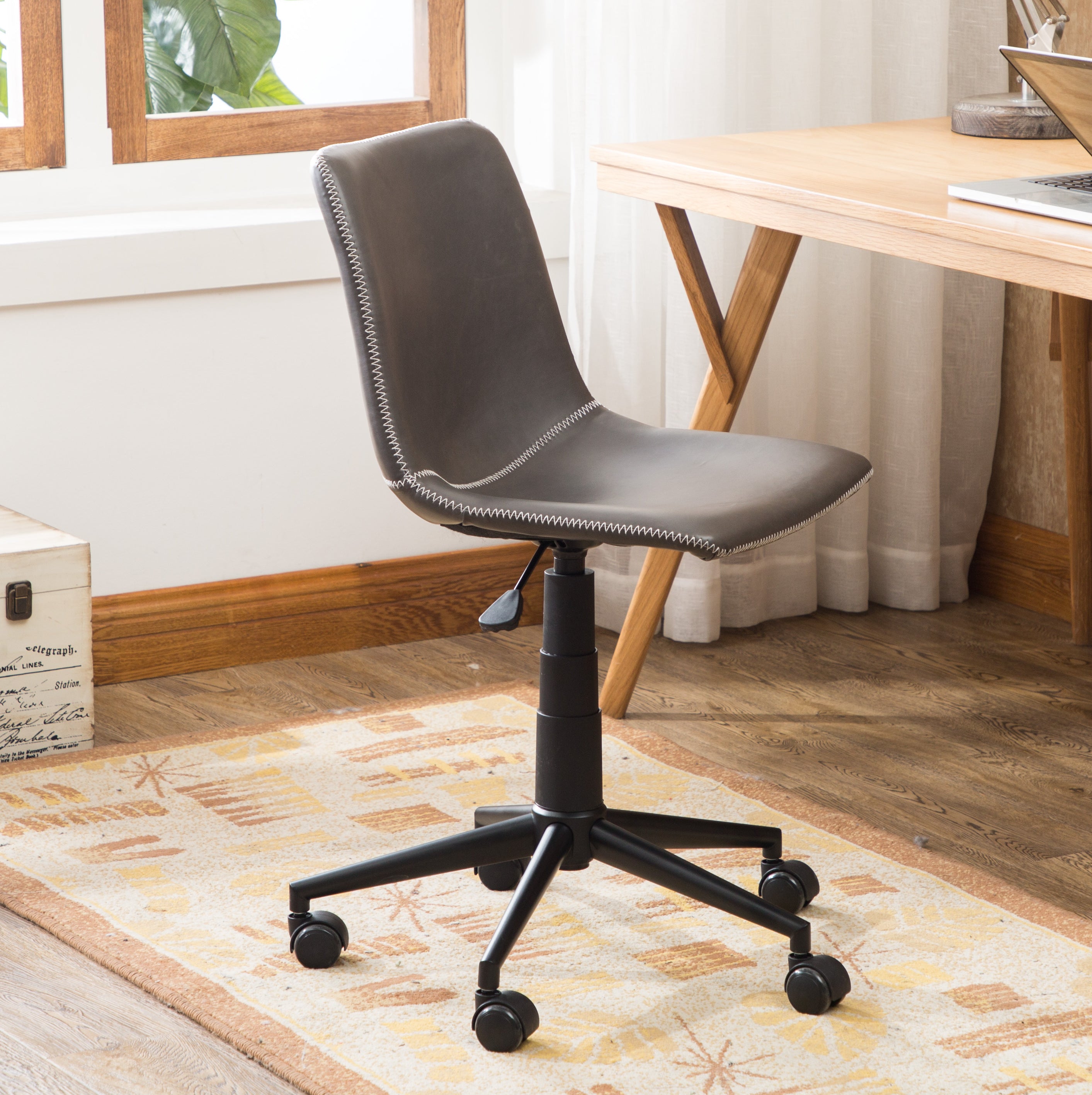 Cesena Faux Leather 360 Swivel Air Lift Office Chair, Antique Gray - Grand Goldman