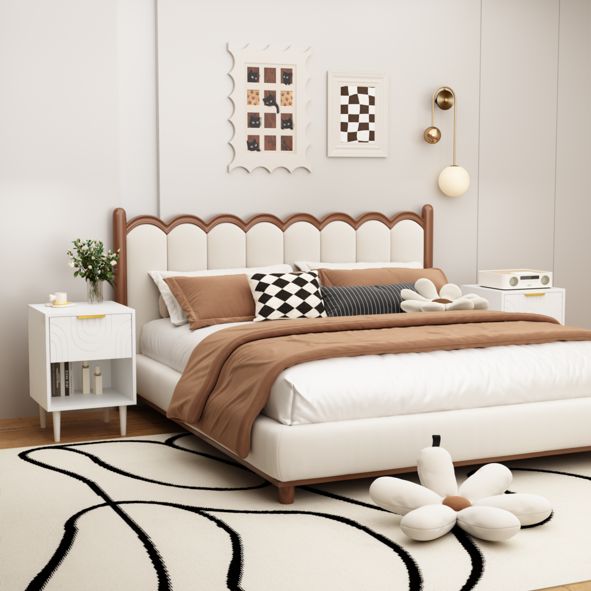 Modern White Nightstand with One Drawer and Open Shelf, Gold-Accented Handle, 22.83'' H, MDF, White - Grand Goldman Shop