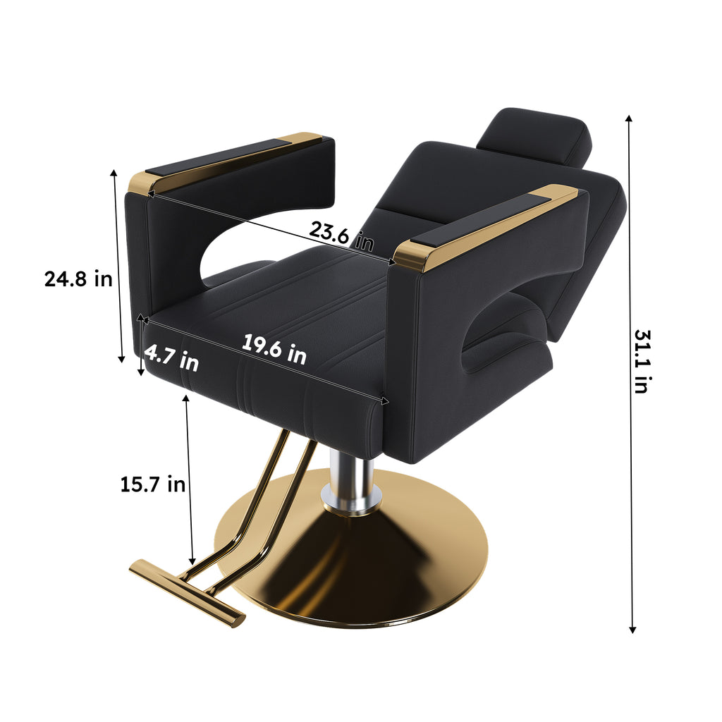 Professional Hydraulic Barber Chair with 360° Swivel, Adjustable Height, Stainless Steel Armrests & Reclining Backrest in Black & Gold - Grand Goldman Shop