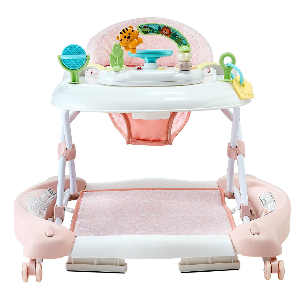 5-in-1 Baby Walker, Folding Baby Activity Center on Wheels, Height Adjustable Rocker Bouncer Walker with Comfortable High-Bac