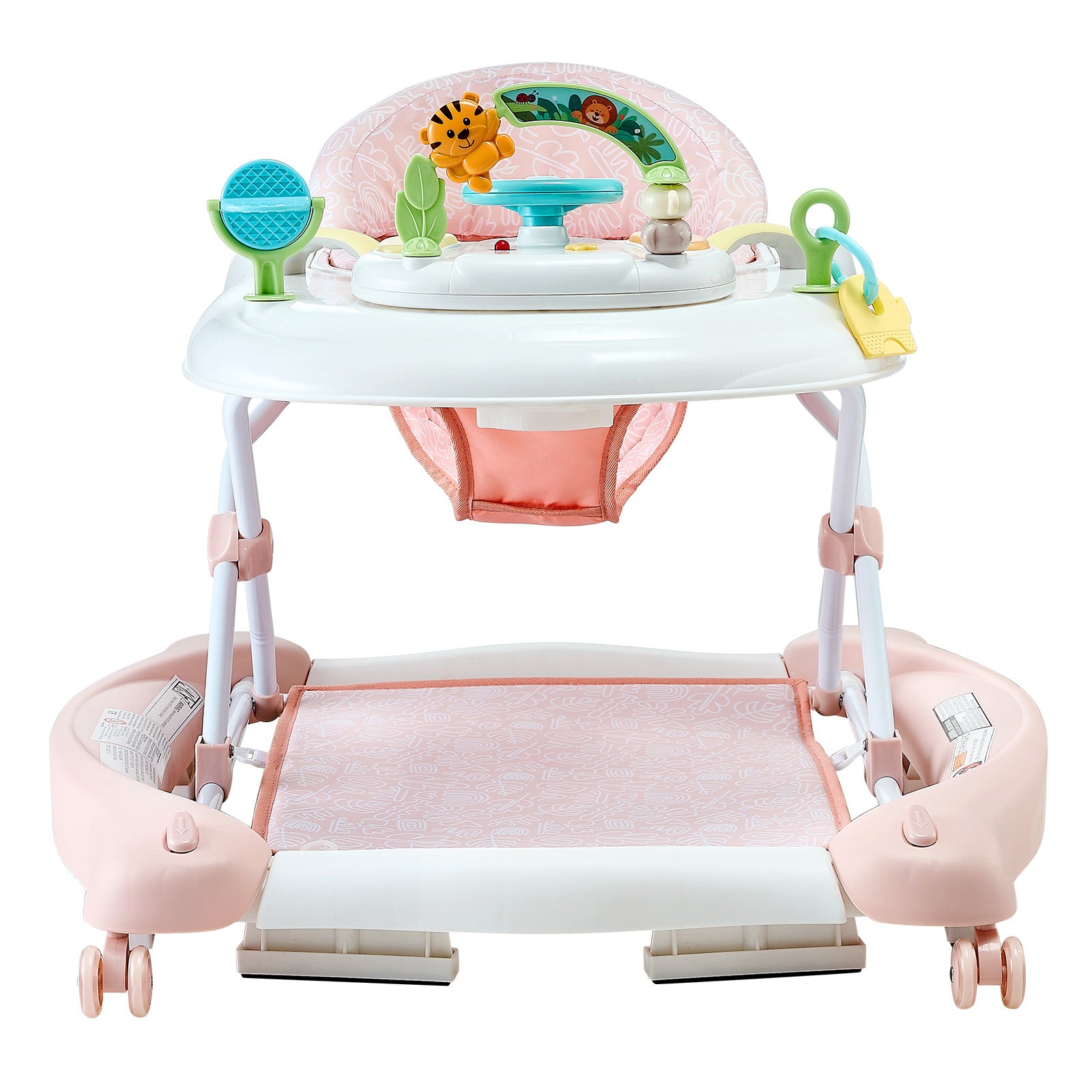5-in-1 Baby Walker, Folding Baby Activity Center on Wheels, Height Adjustable Rocker Bouncer Walker with Comfortable High-Bac
