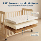 Portable Pine Wood Bedside Bassinet with 3 Adjustable Heights, Natural Wood Mini Crib for Newborns 0-36 Months, Compact Desig