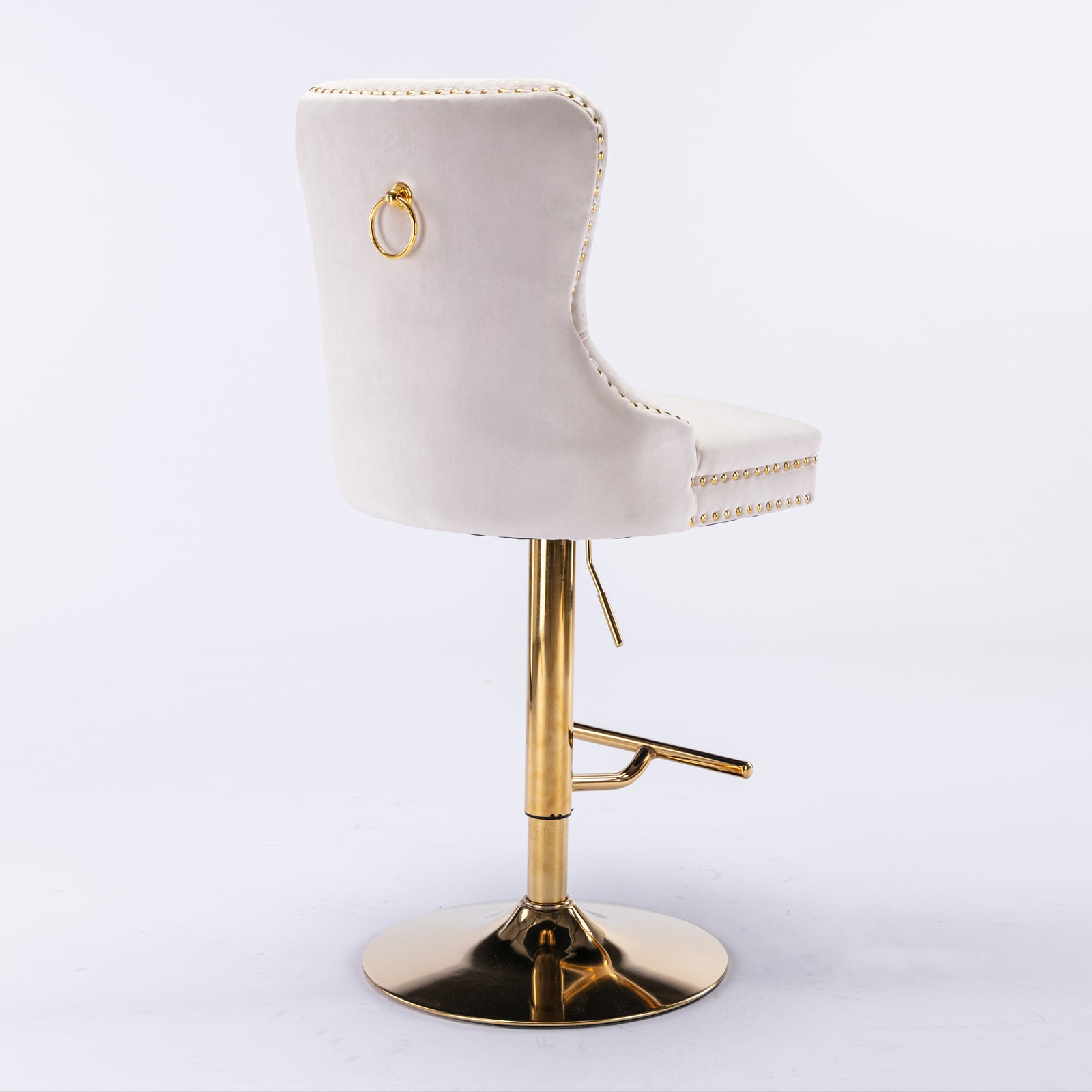 A&A Furniture,Thick Golden Swivel Velvet Barstools Adjusatble Seat Height from 27-35 Inch, Modern Upholstered Bar Stools with Backs Comfortable Tufted for Home Pub and Kitchen Island (Beige,Set of 2) - Grand Goldman Shop