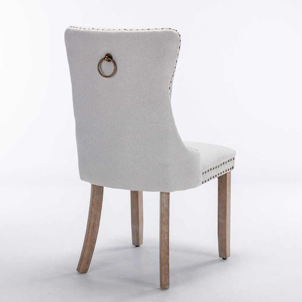 Nikki Collection Modern, High-end Tufted Solid Wood Contemporary Flax Upholstered Dining Chair with Wood Legs Nailhead Trim 2-Pcs Set,Gray, SW6801BG - Grand Goldman Shop