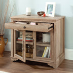 Library Base with 2 Glass Doors and Spacious Drawer, Brown finish - Grand Goldman