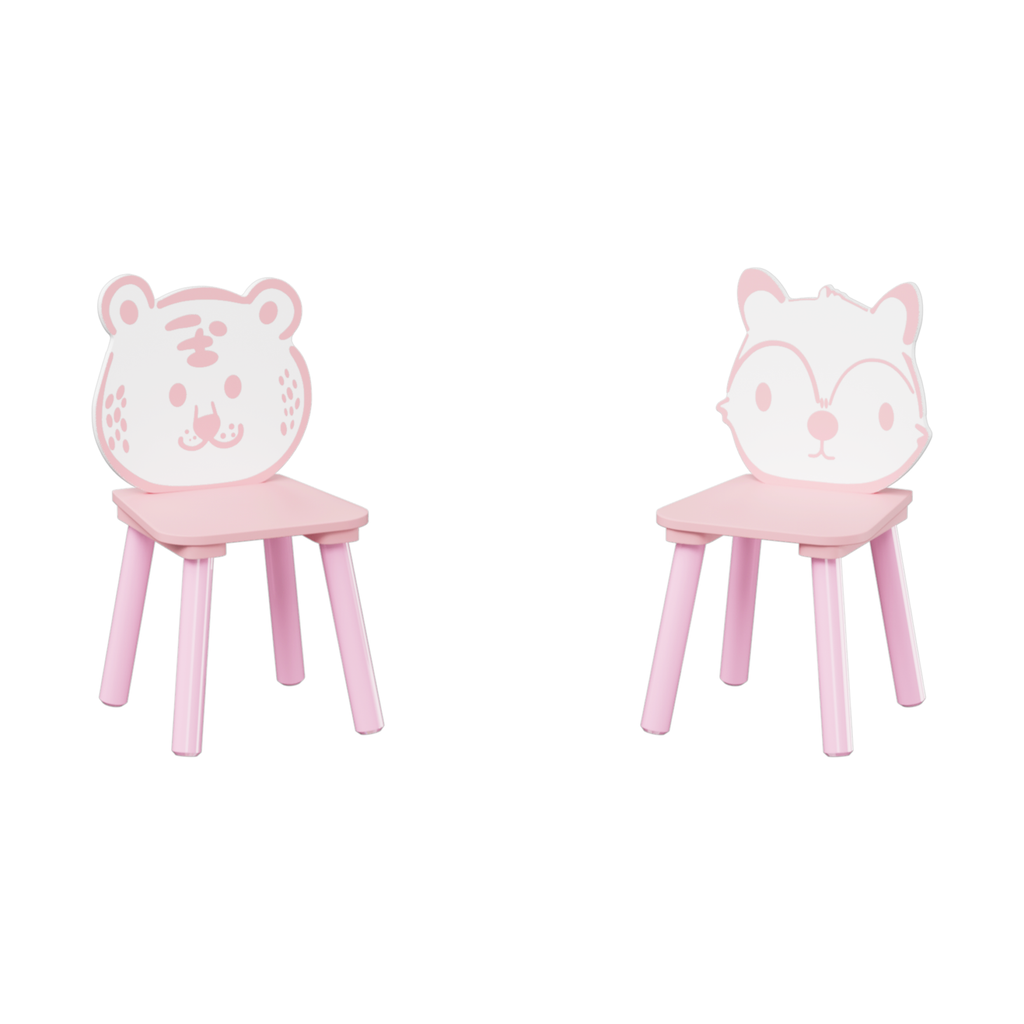 Kids Table and Chair Set, 3-Piece Wooden Toddler Desk with Animal Backrest, Activity Table for Drawing, Learning,Playroom or 