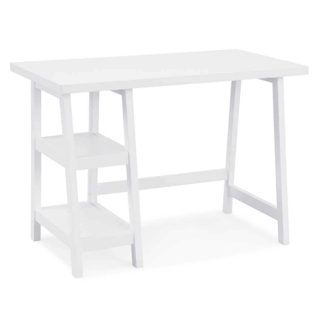 Redina Contemporary Wood Writing Desk with Storage, White - Grand Goldman