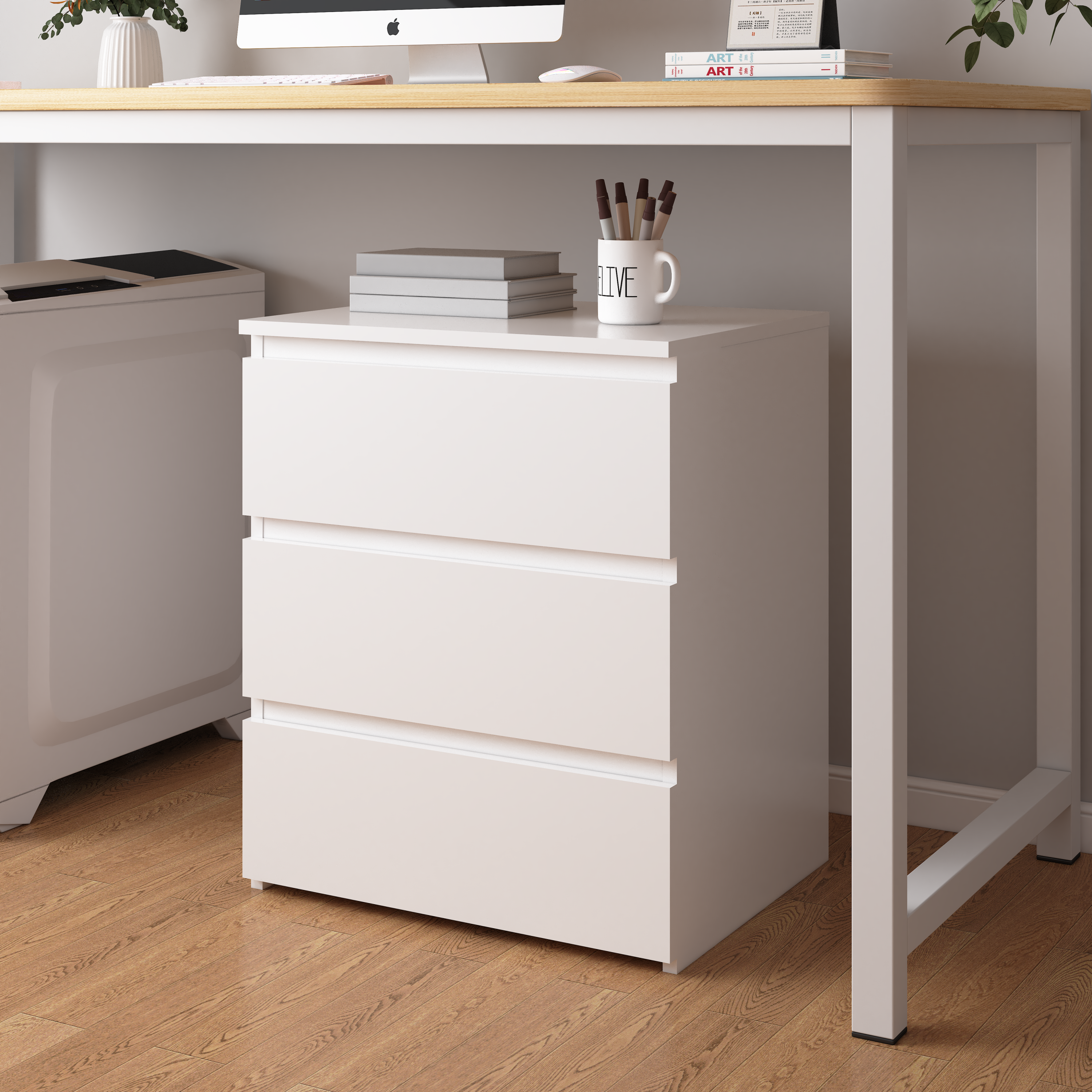 (Set of 2)3 Drawer Dresser, Small Dresser for Closet, Wooden White Nightstand for Bedroom, Chest of Drawers Side Table Storage Cabinet for Home Office , Each box Contains Two Side Tables - Grand Goldman Shop