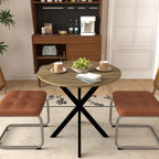 Modern 31.5 Inch Round Dining Table in Rustic Brown with Black Metal Legs, MDF Top for 2-4 People, Compact Kitchen or Dining Room Table - Grand Goldman Shop