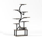 S-Shaped 10-Tier Plant Stand with 5 Grow Lights in Deep Rustic Brown, MDF and Steel, 68.5' Tall for Indoor Plants - Grand Goldman Shop