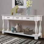 63inch Long Wood Console Table with 3 Drawers and 1 Bottom Shelf for Entryway Hallway Easy Assembly Extra-thick Sofa Table (Antique White) - Grand Goldman Shop