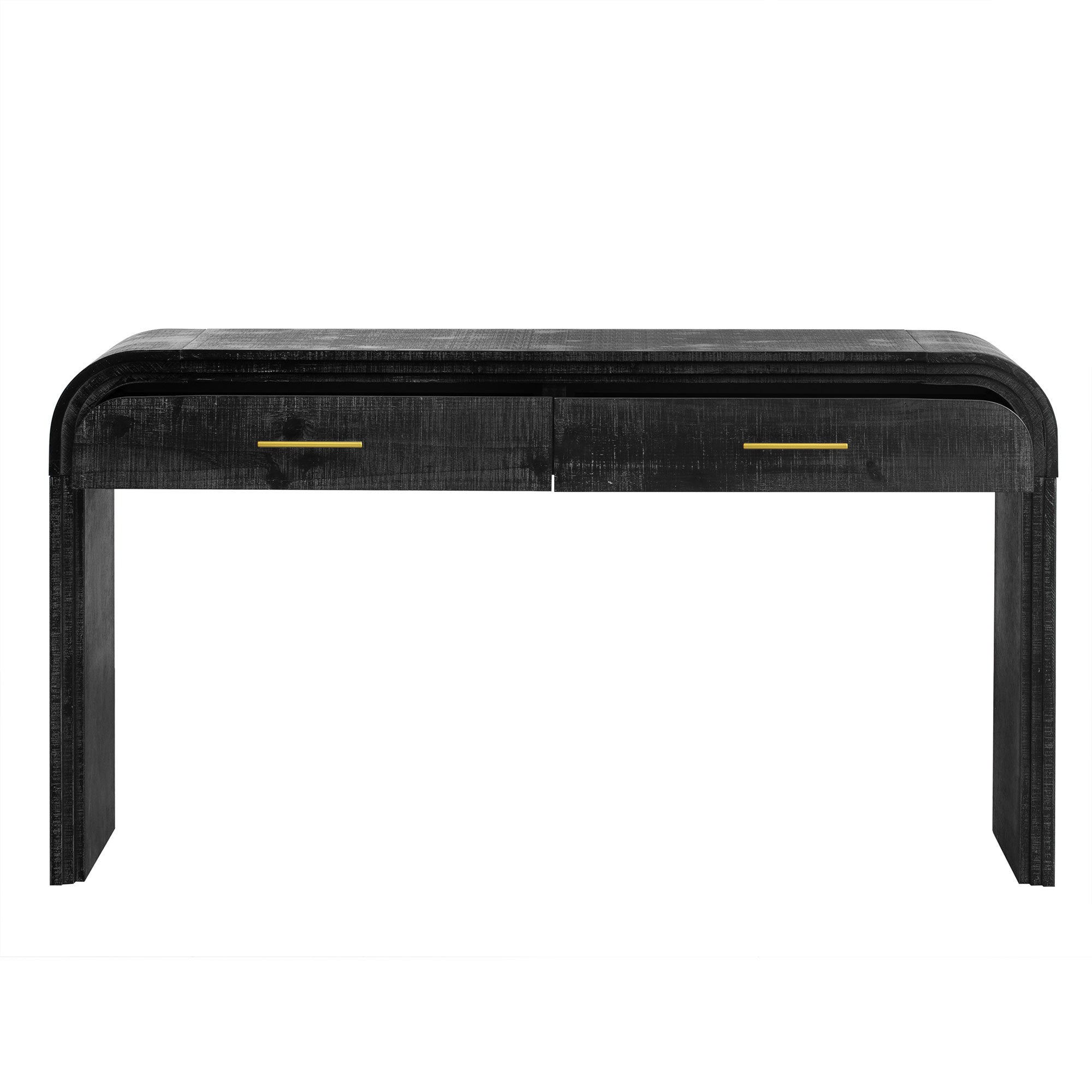 TREXM Unique Retro Silhouette Console Table with Open Style, Two Top Drawers for Entrance, Dinning Room, Living Room (Antique Black) - Grand Goldman Shop