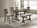 1pc Rustic Upholstered Counter Height Dining Bench Rich Wood Finish Wooden Dining Room Furniture Brown - Grand Goldman Shop