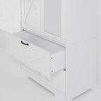2 Door Wood Wardrobe for Bedroom with Hanging Clothing Rod inside the Cabinet and 2 Drawers for Storage Organization, Built-in induction light Multifunctional Closet with Mirror, White - Grand Goldman Shop