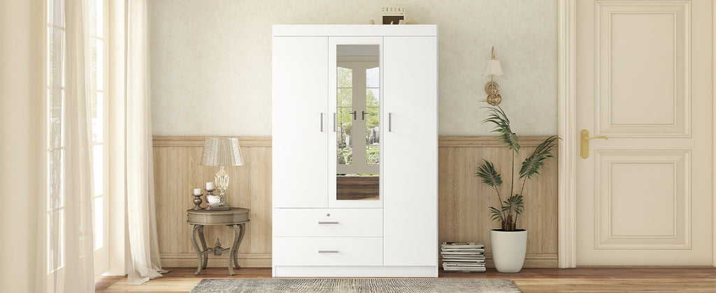 3-Door Mirror Wardrobe with shelves, White - Grand Goldman Shop