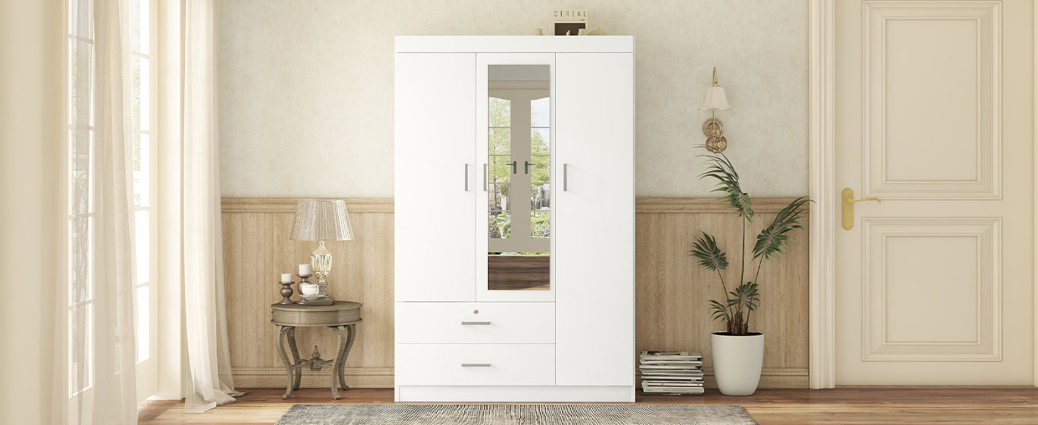 3-Door Mirror Wardrobe with shelves, White - Grand Goldman Shop