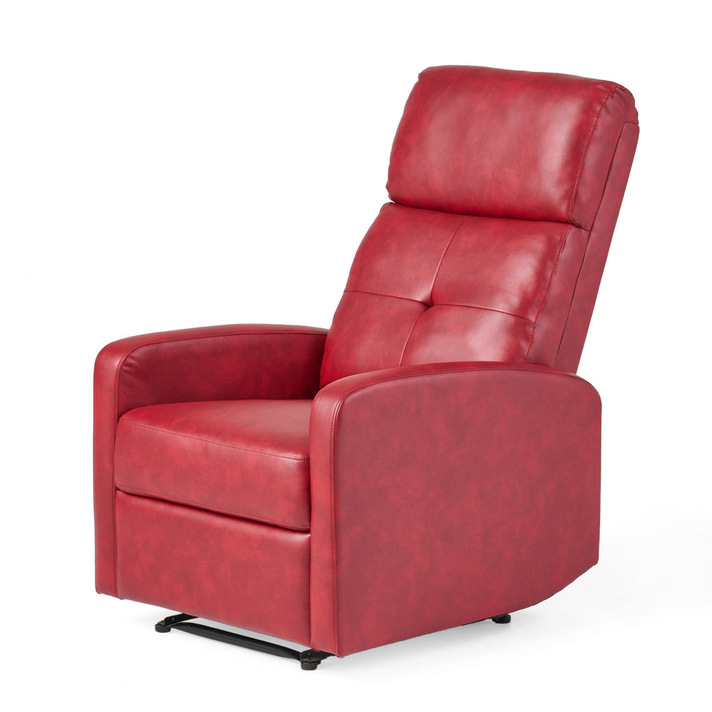 Contemporary Red PU Recliner Chair with Lever Mechanism - Grand Goldman Shop