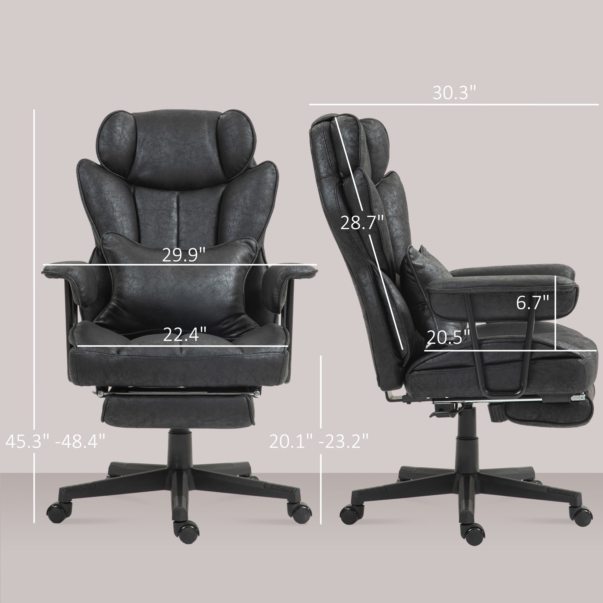 HOMCOM Executive Office Chair, 400LBS Big and Tall Office Chair with Foot Rest, Microfiber Computer Desk Chair with Lumbar Su