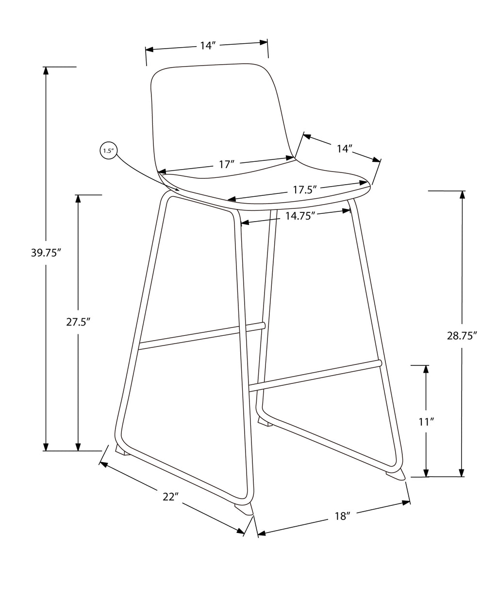 Office Chair, Bar Height, Standing, Computer Desk, Work, Grey Leather Look, Black Metal, Contemporary, Modern - Grand Goldman