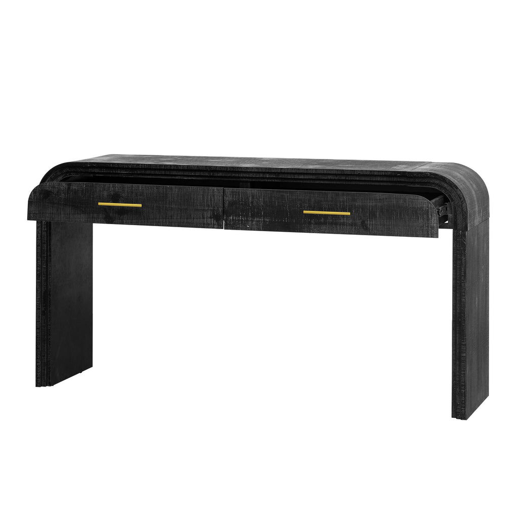 TREXM Unique Retro Silhouette Console Table with Open Style, Two Top Drawers for Entrance, Dinning Room, Living Room (Antique Black) - Grand Goldman Shop