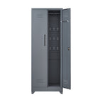 Grey Heavy Duty Metal Storage Cabinet with Locking Doors, Hanging Rod & Shelves, 65' H Broom Closet for Garage or Basement - 