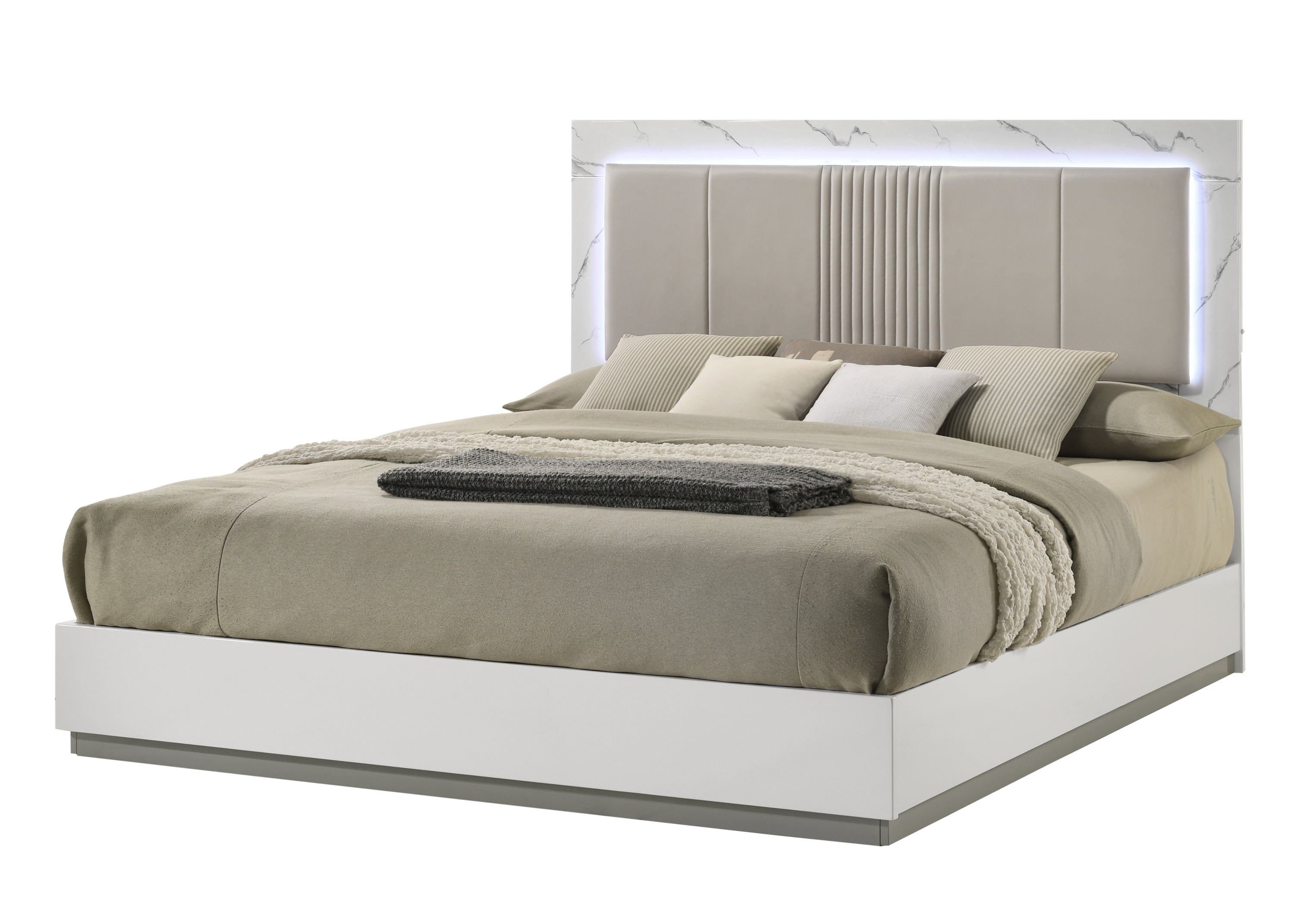 Mist Queen 4-Piece Set – Two-Tone High-Gloss Marble & Lacquer Finish with LED Lighting White - Grand Goldman Shop