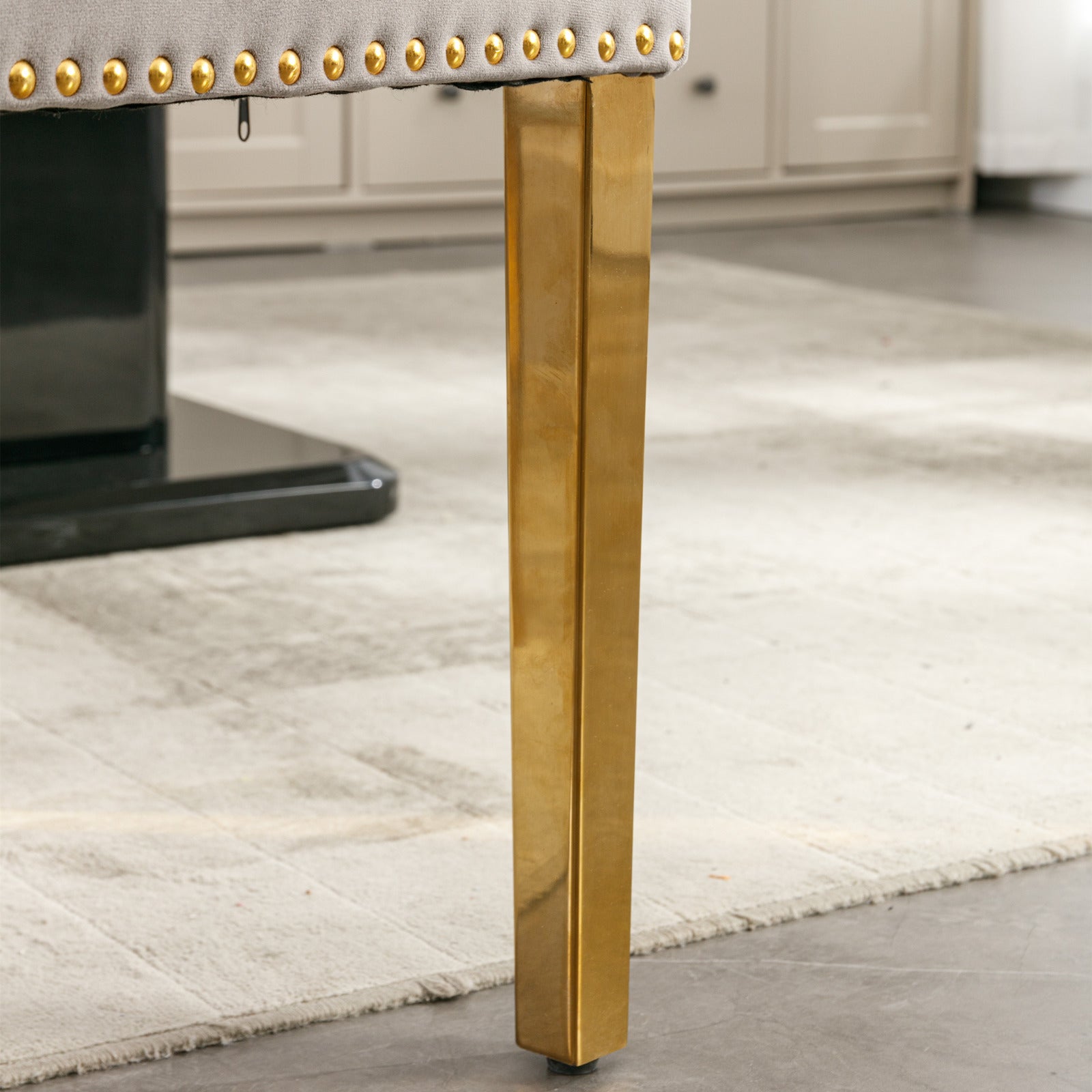 Nikki Collection Modern, High-end Tufted Solid Wood Contemporary Velvet Upholstered Dining Chair with Golden Stainless Steel Plating Legs,Nailhead Trim,Set of 2,Gray and Gold, SW1601GY - Grand Goldman Shop