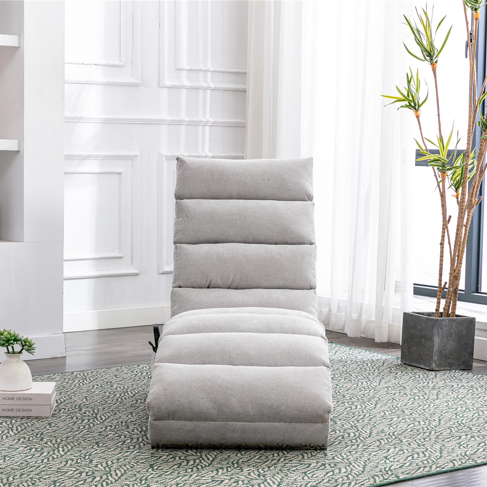 Light Grey Linen Massage Chaise Lounge Indoor with Remote Control, Ergonomic Electric Massage Lounger with 5 Modes - Grand Goldman Shop