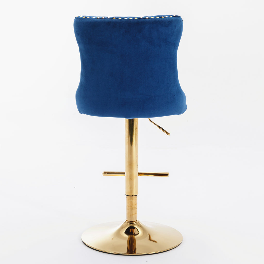 A&A Furniture,Golden Swivel Velvet Barstools Adjusatble Seat Height from 25-33 Inch, Modern Upholstered Bar Stools with Backs Comfortable Tufted for Home Pub and Kitchen Island,Blue,Set of 2 - Grand Goldman Shop